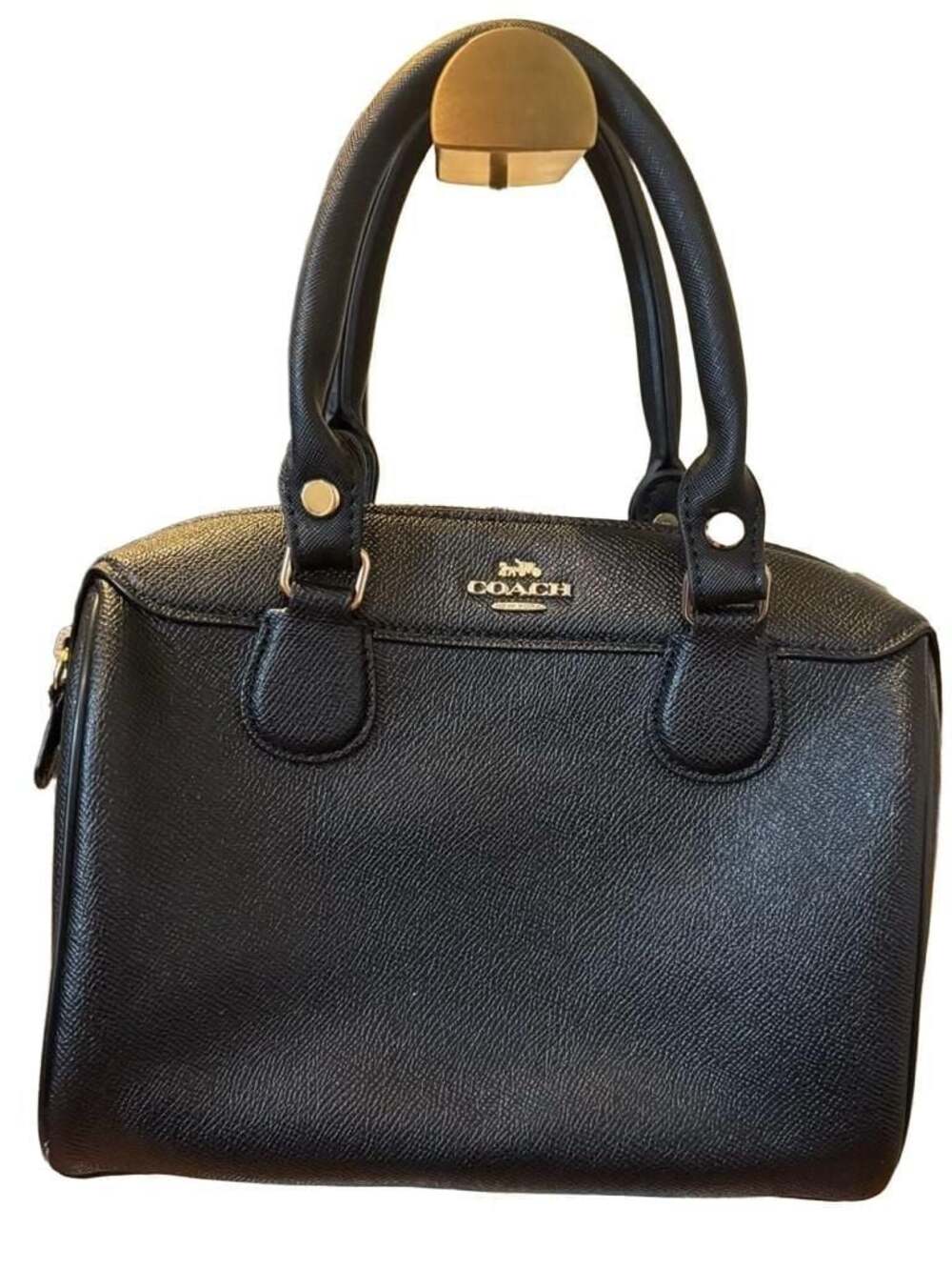 Coach Rowan Satchel Black Crossgrain Leather Gold Hardware Crossbody Bag